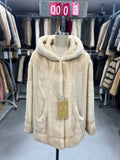 Beige-hooded velvet-finish mink coat 003
