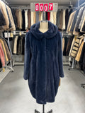 Long, hooded dark blue velvet-finish mink coat 007