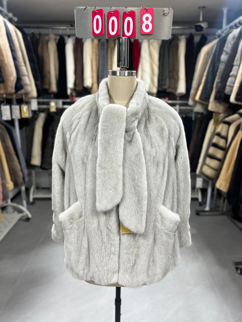 Violet velvet-finish mink coat with a scarf collar 008