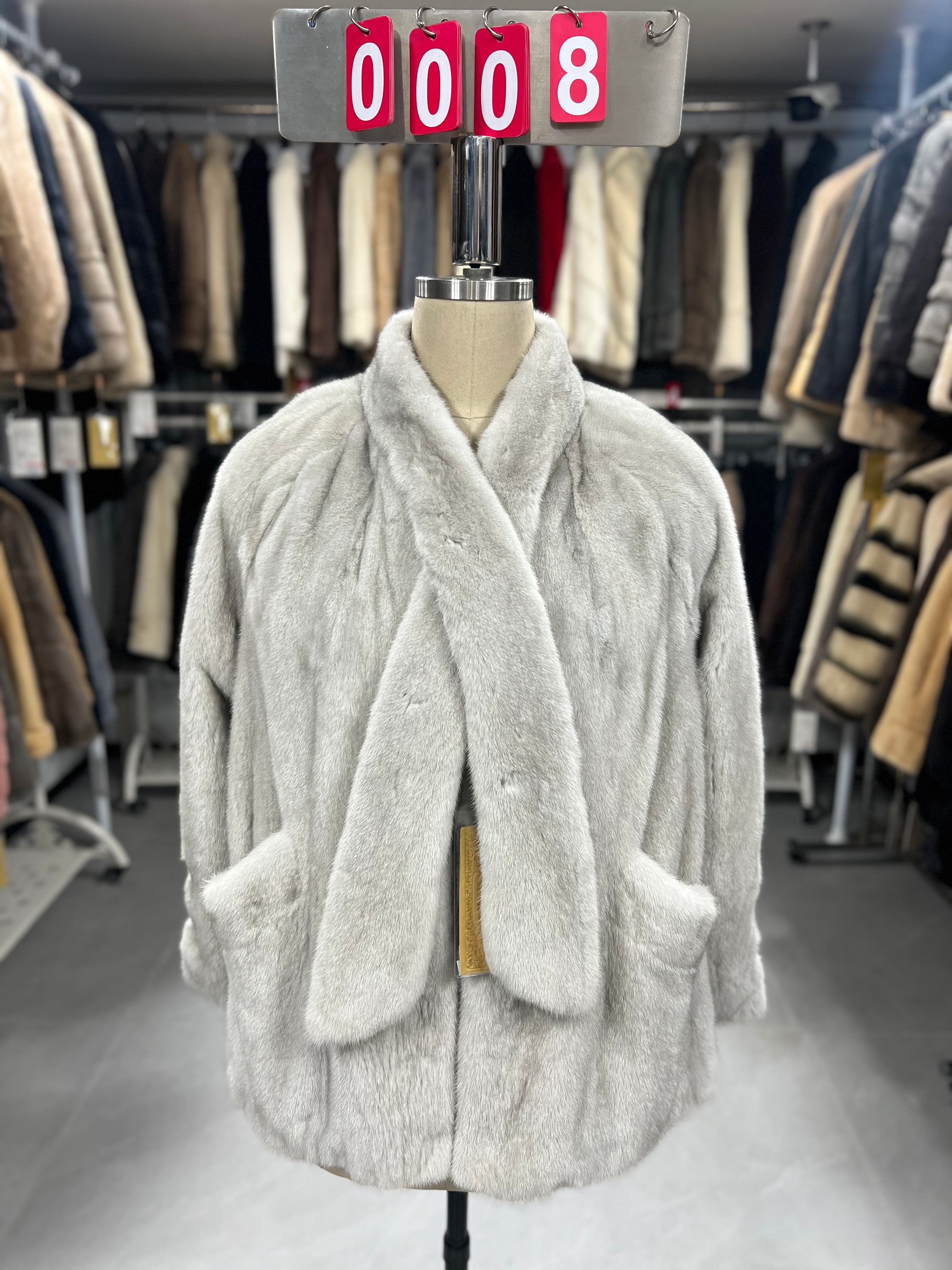Violet velvet-finish mink coat with a scarf collar 008