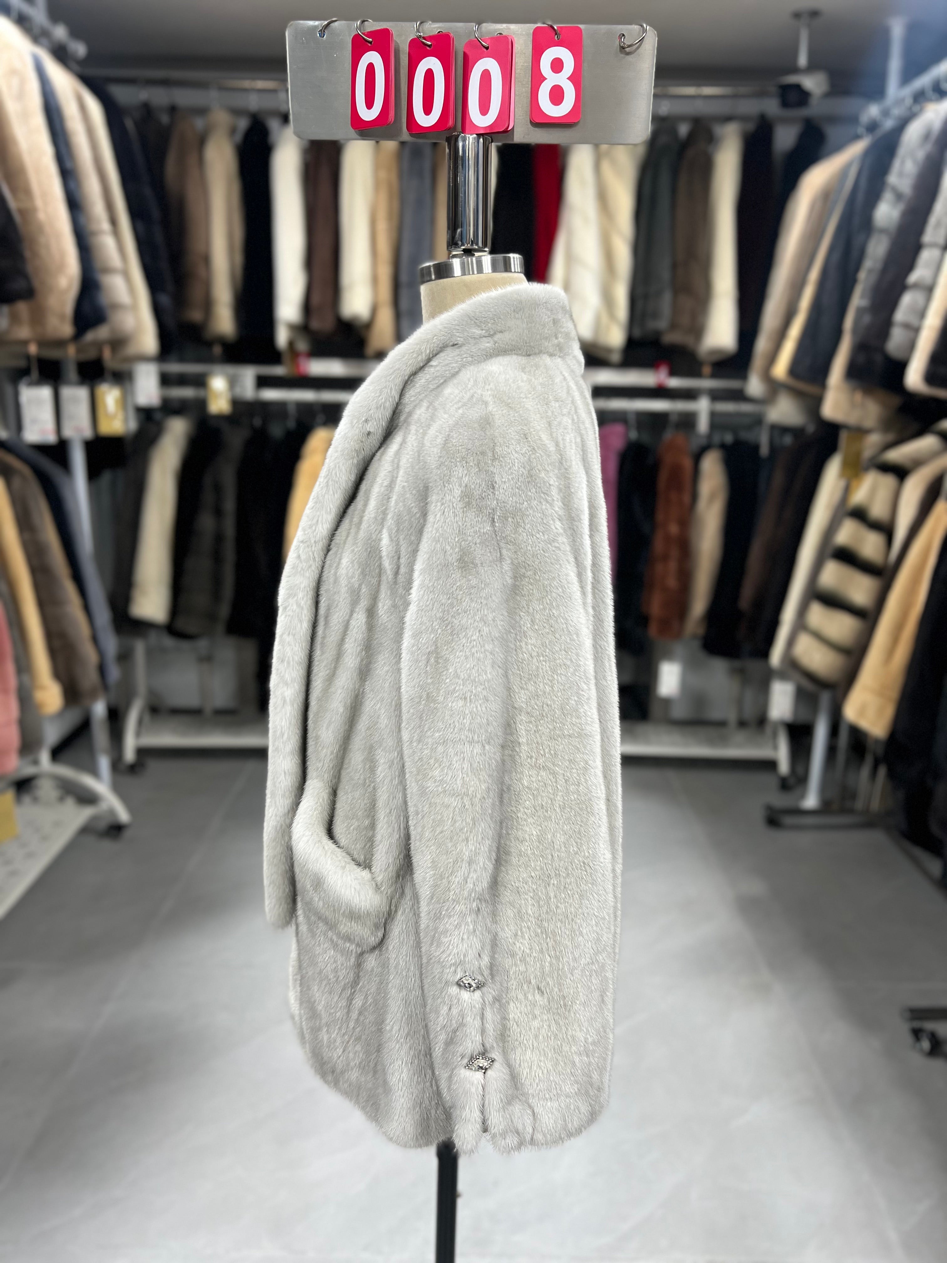Violet velvet-finish mink coat with a scarf collar 008
