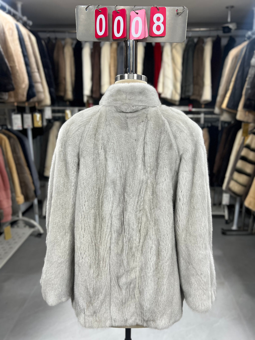Violet velvet-finish mink coat with a scarf collar 008