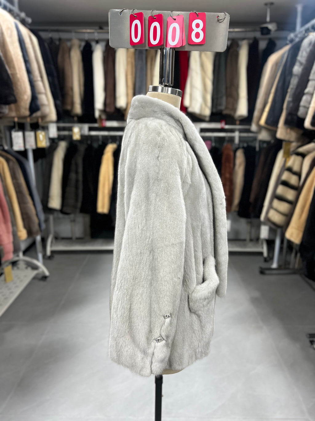 Violet velvet-finish mink coat with a scarf collar 008