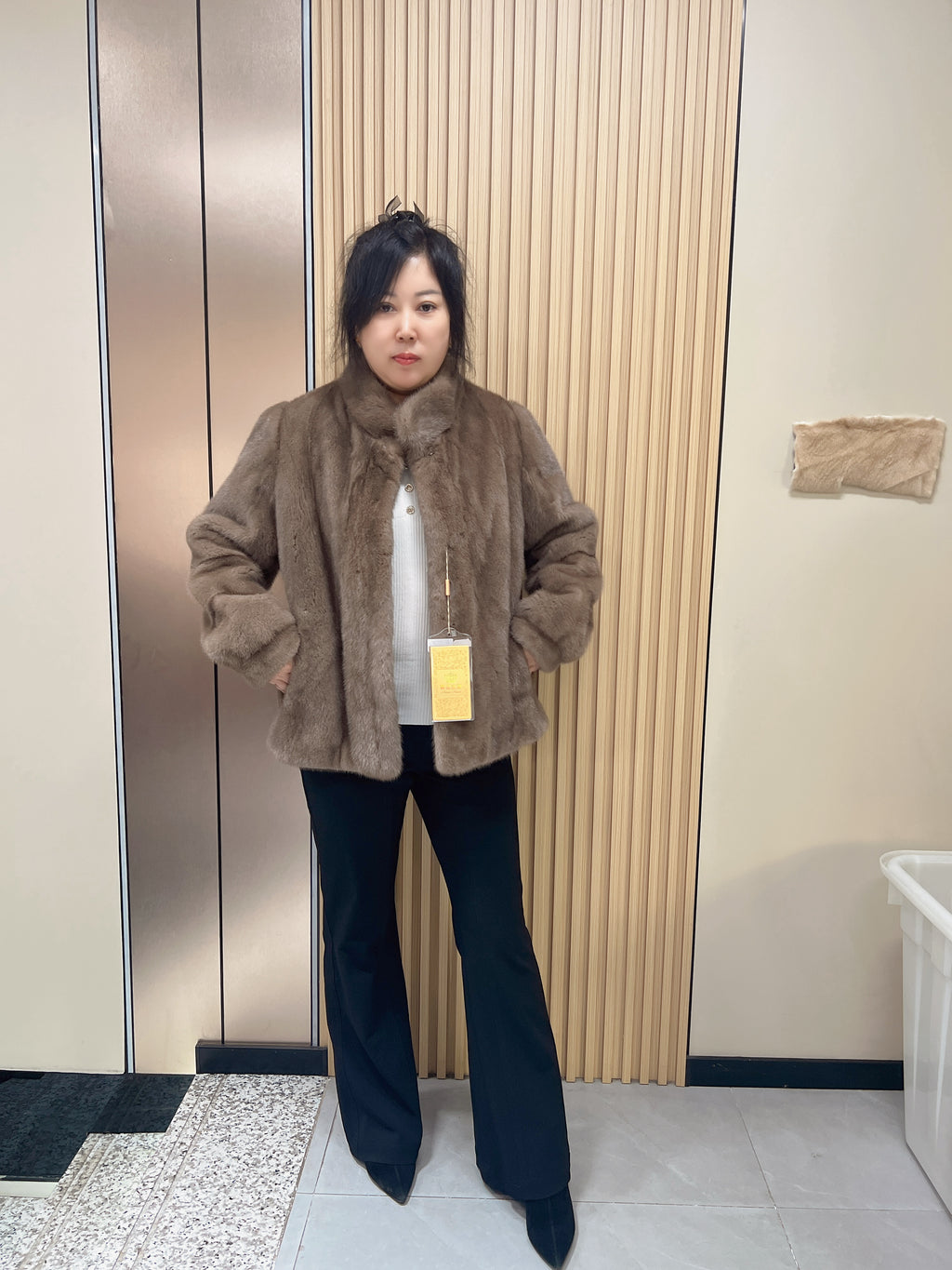 No. 150 Light Brown Stand-Collar Mink Fur Coat