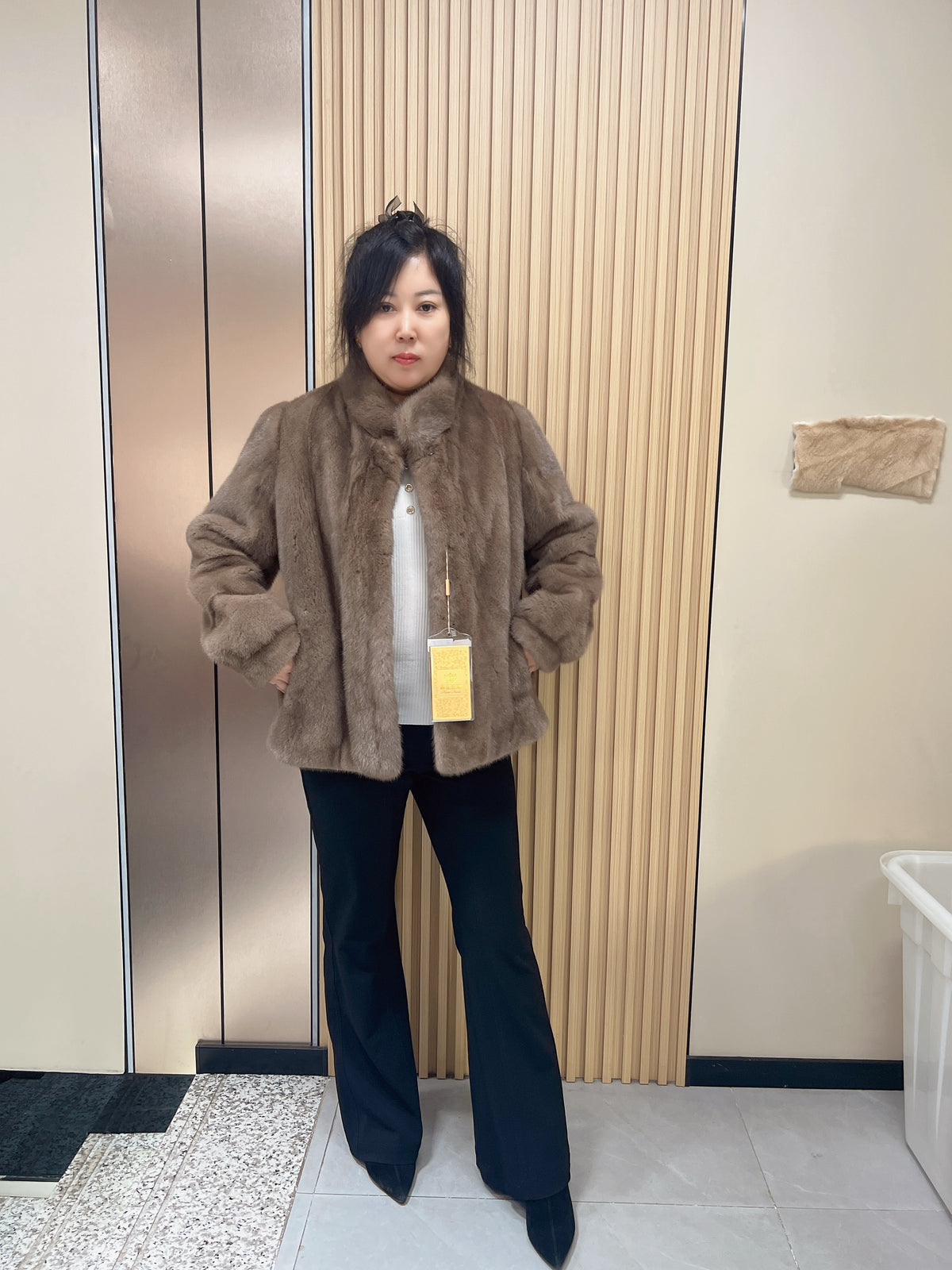 No. 150 Light Brown Stand-Collar Mink Fur Coat