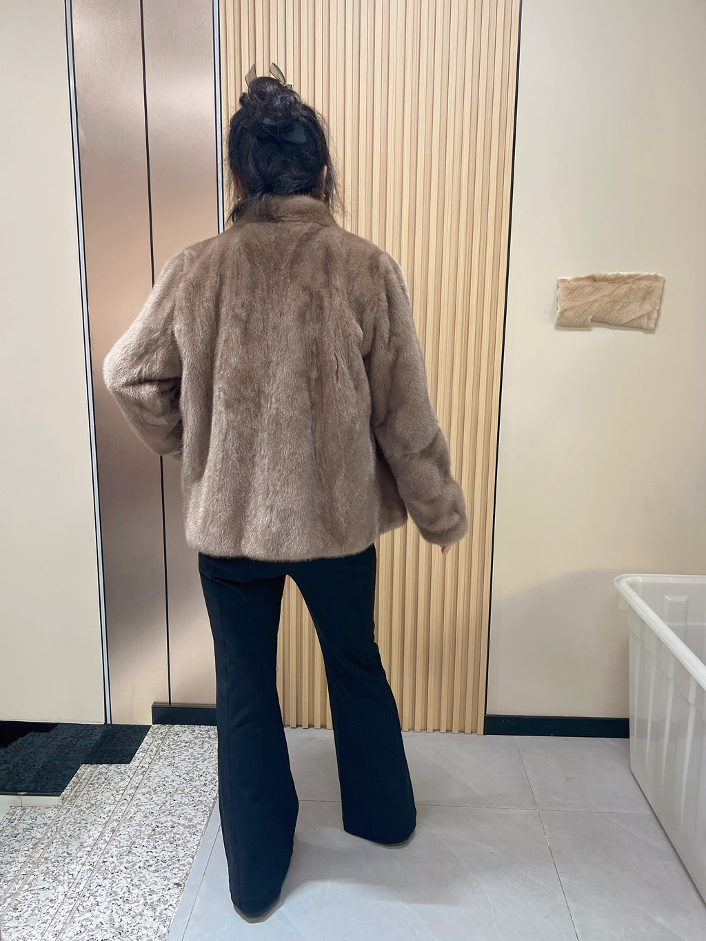 No. 150 Light Brown Stand-Collar Mink Fur Coat