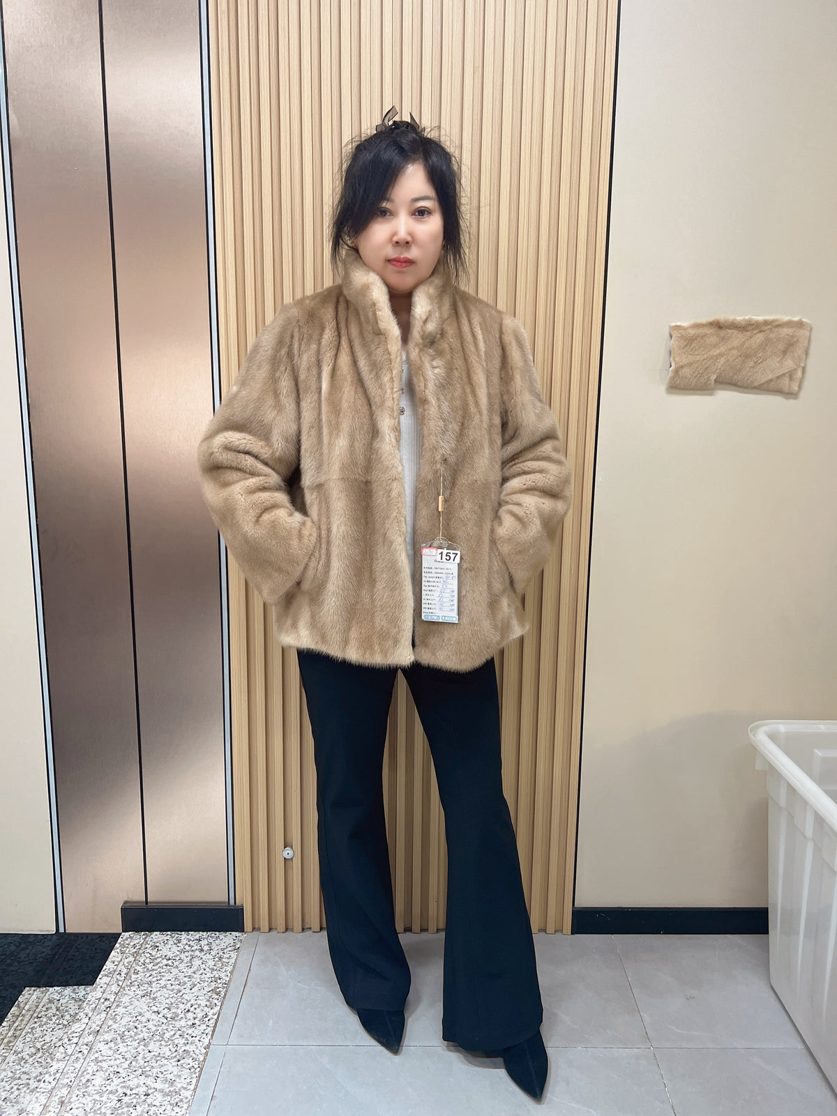 No. 157 Deep Beige Stand-Collar Mink Fur Coat