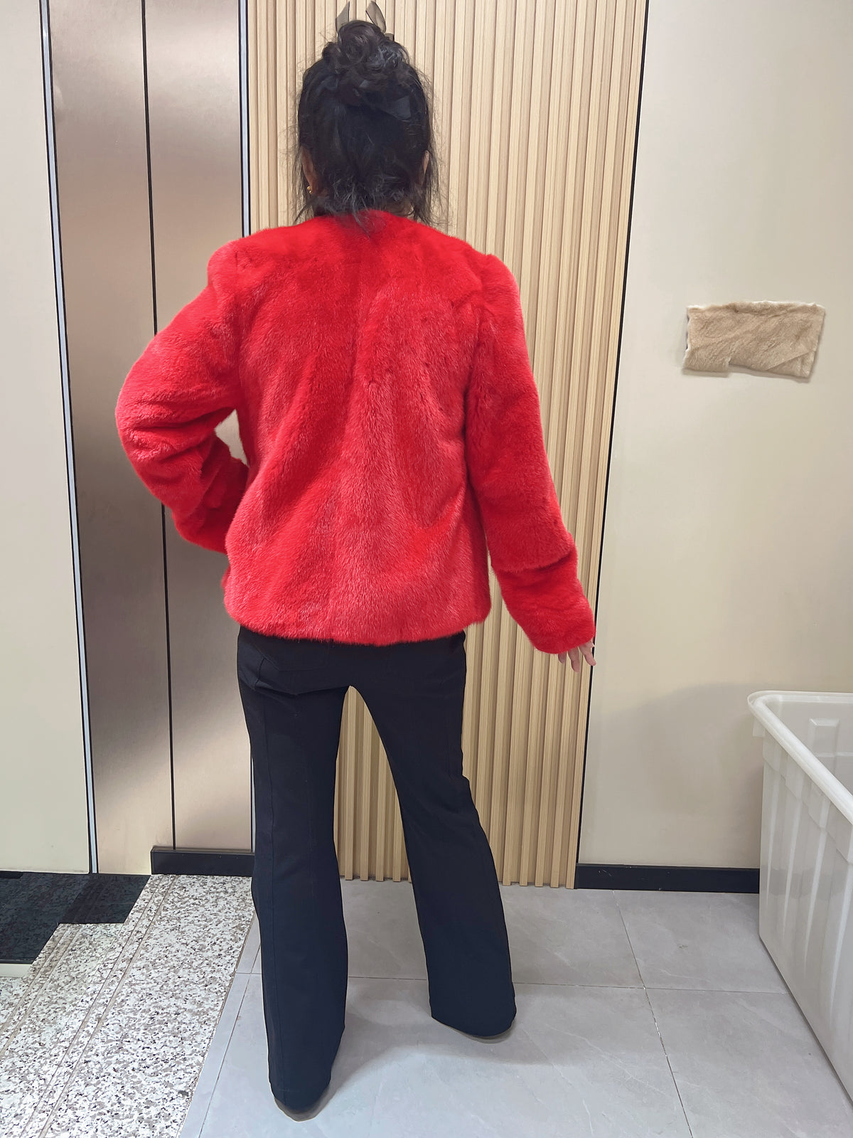 No. 154 Red V-neck Mink Fur Coat