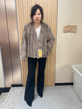 No. 155 Latte Grey V-Neck Mink Fur Coat