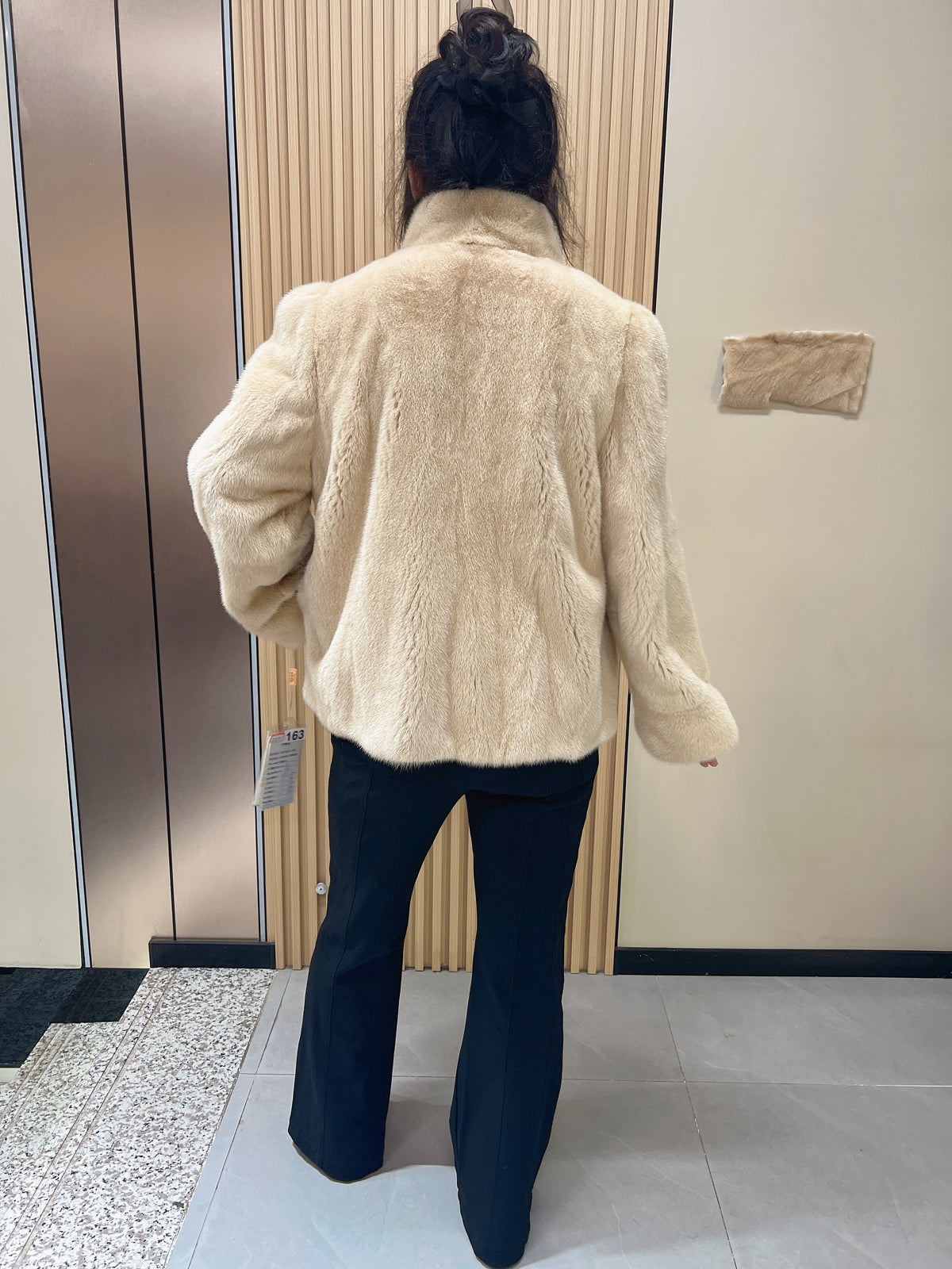 No. 163: Beige Stand-Collar Mink Fur Coat
