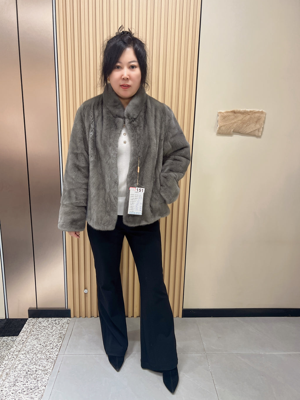 No. 151 Grey Stand-Collar Mink Fur Coat