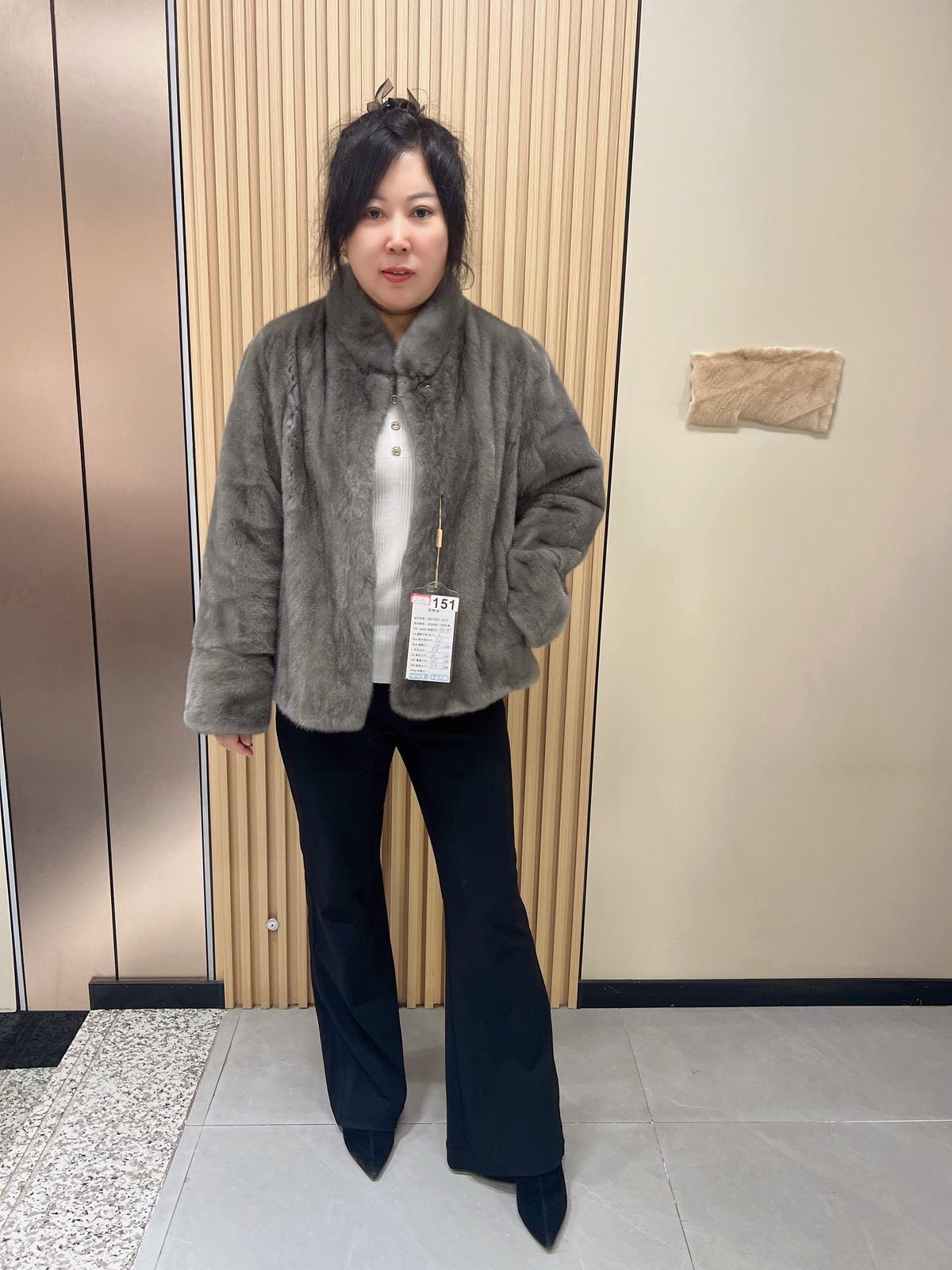 No. 151 Grey Stand-Collar Mink Fur Coat