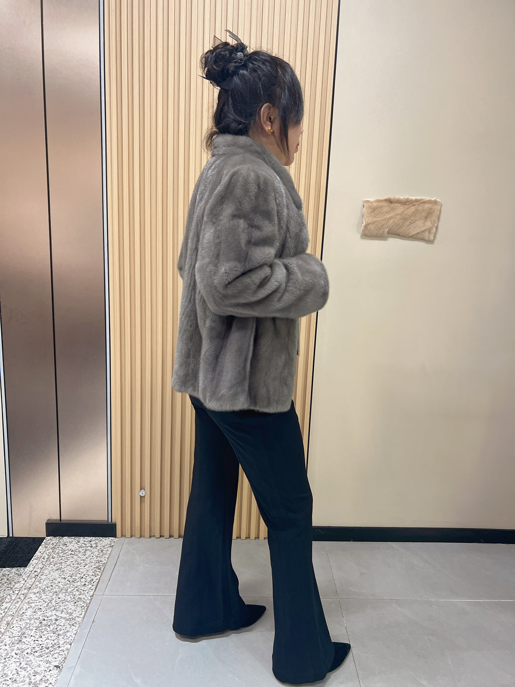 No. 151 Grey Stand-Collar Mink Fur Coat