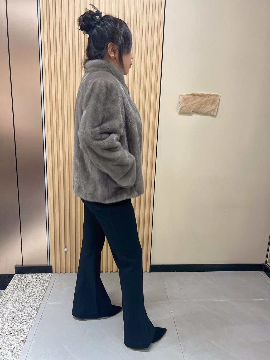 No. 151 Grey Stand-Collar Mink Fur Coat