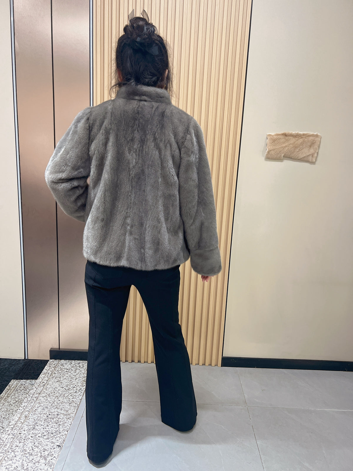 No. 151 Grey Stand-Collar Mink Fur Coat