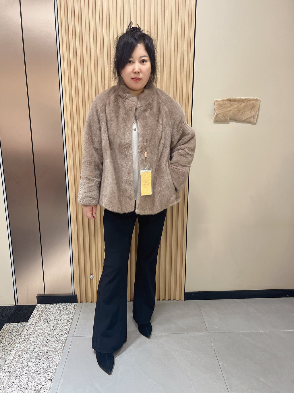 No. 182 Light Brown Stand-Collar Mink Fur Coat
