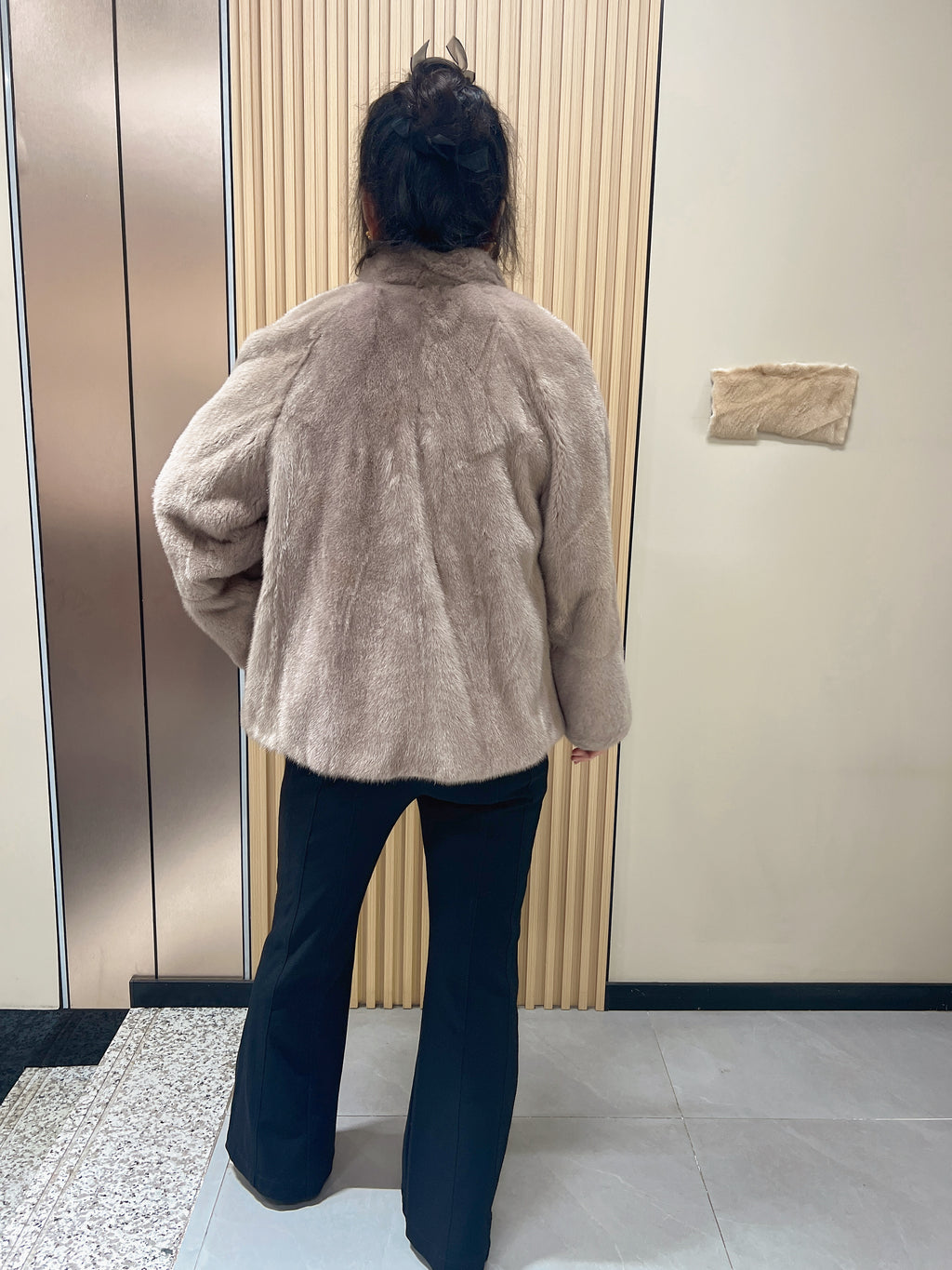 No. 182 Light Brown Stand-Collar Mink Fur Coat