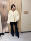No. 146 Off-white V-neck mink fur coat