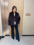 No. 147 Dark Brown V-Neck Mink Fur Coat (with Cuffed Sleeves)