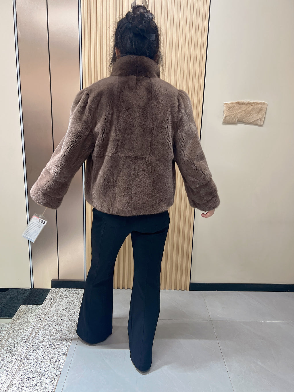 No. 165: Light Brown Stand-Collar Mink Fur Coat