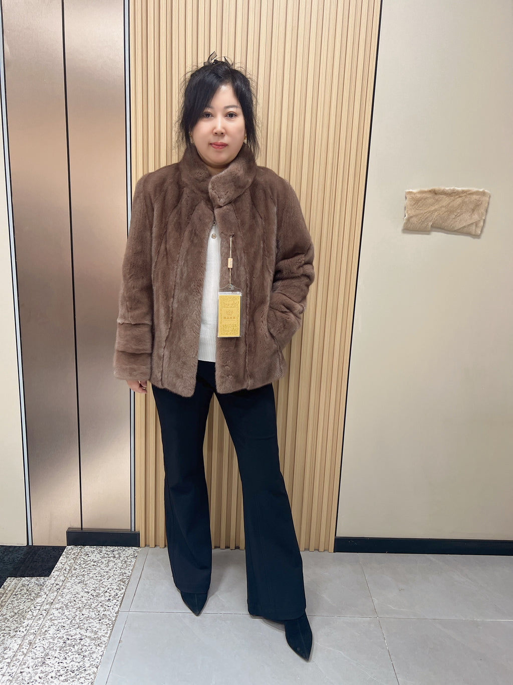 No. 181 Light Brown Stand-Collar Mink Fur Coat