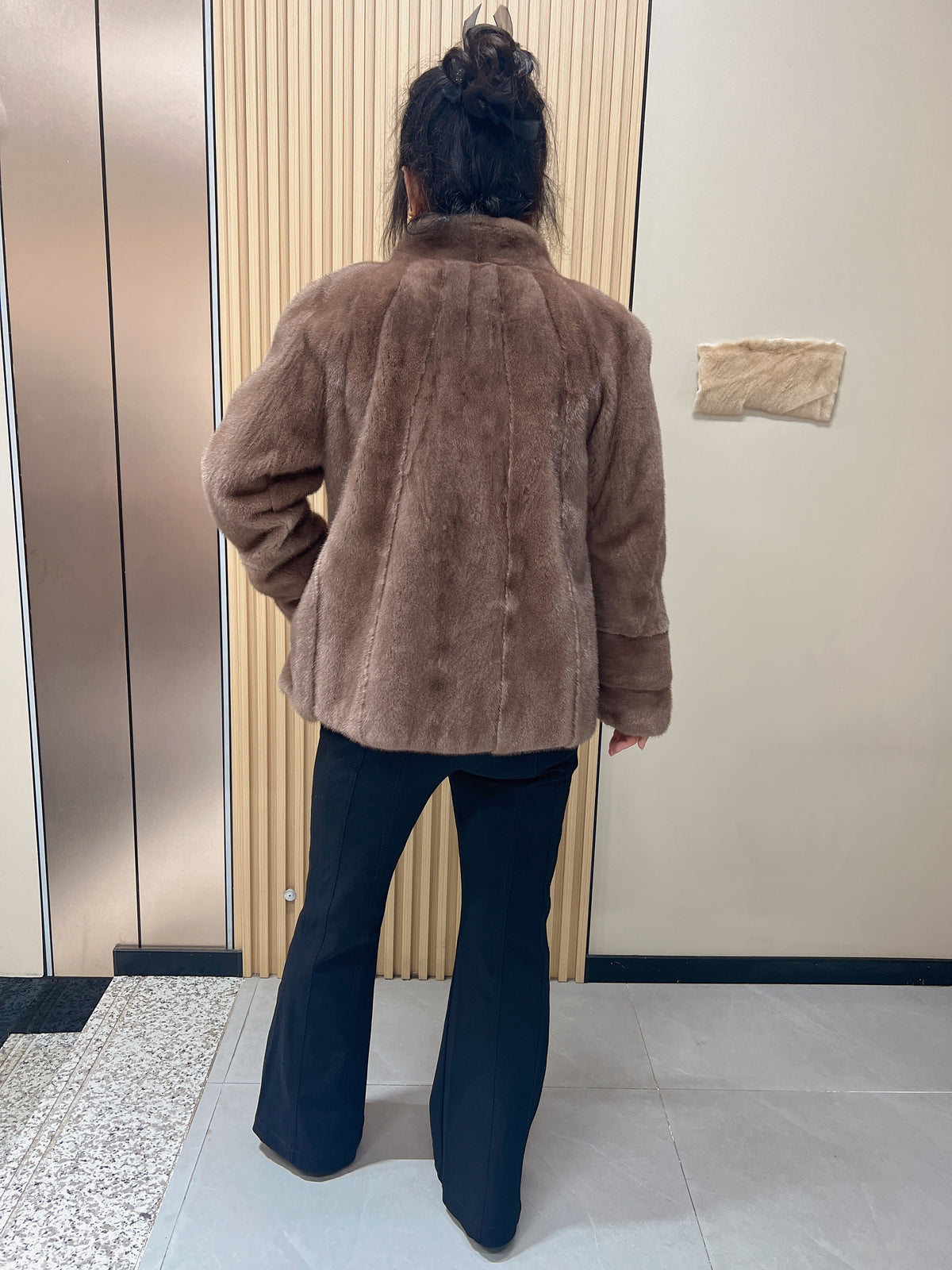 No. 181 Light Brown Stand-Collar Mink Fur Coat