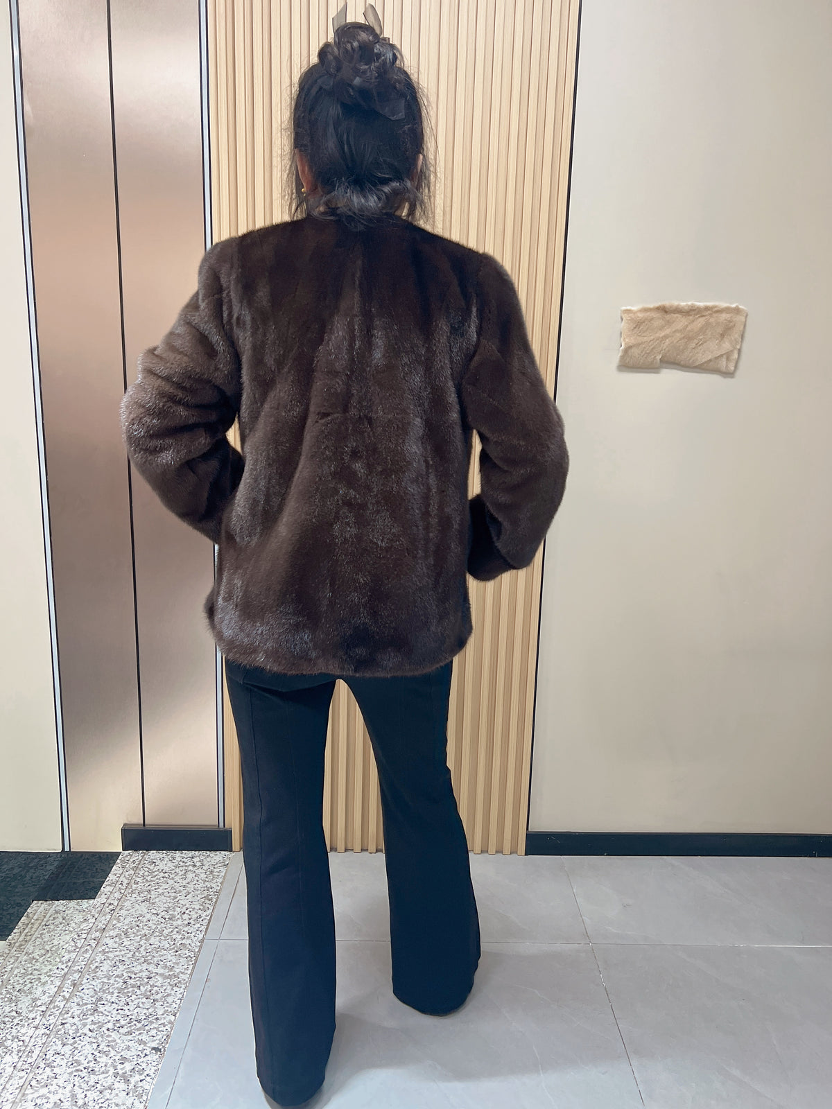 No. 179 Dark Brown V-Neck Mink Fur Coat