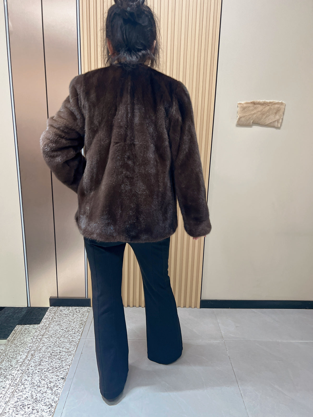 No. 179 Dark Brown V-Neck Mink Fur Coat