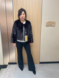 No. 172 Dark Brown Mink Fur Coat with Collarless Neckline