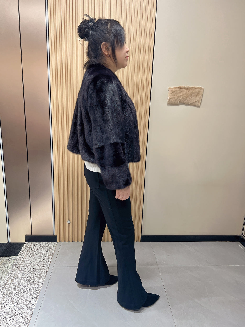 No. 172 Dark Brown Mink Fur Coat with Collarless Neckline