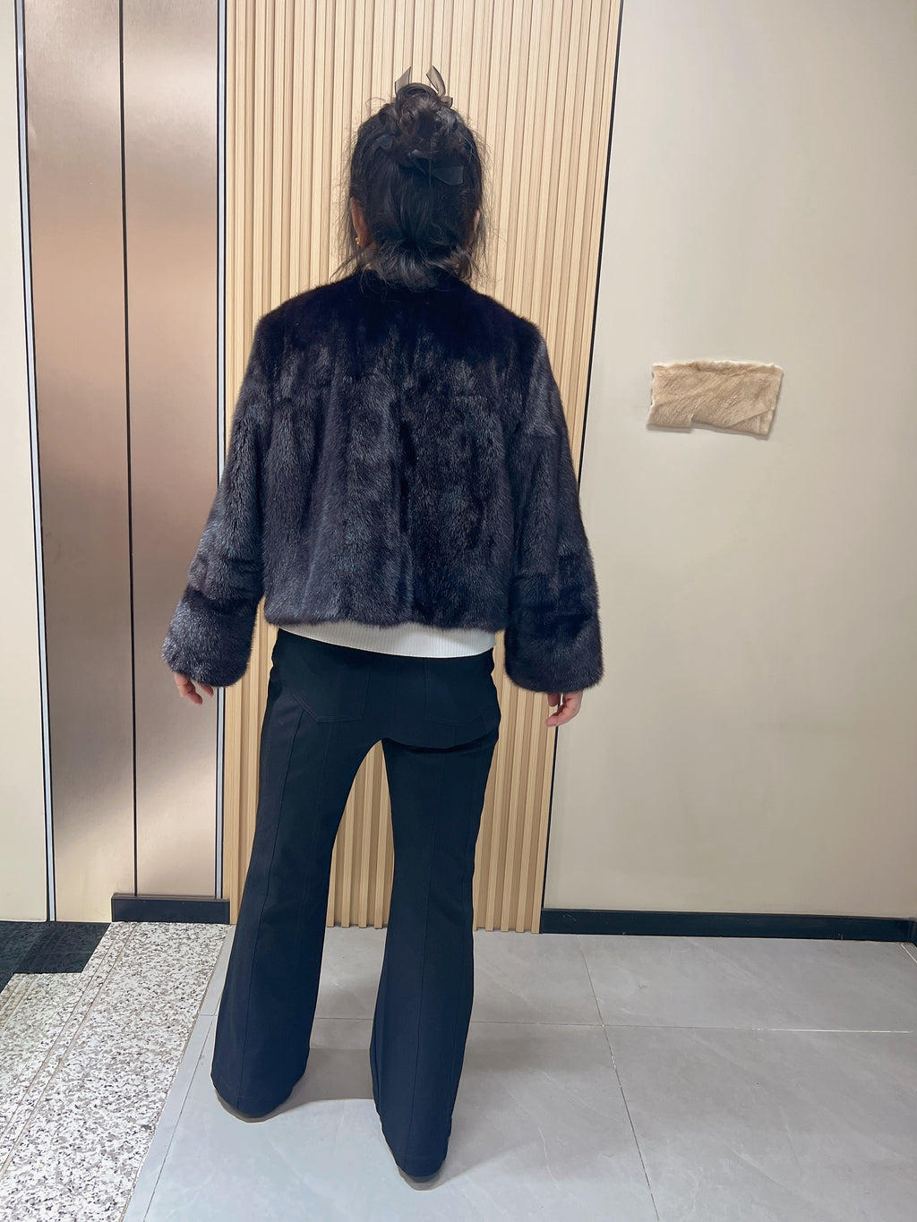 No. 172 Dark Brown Mink Fur Coat with Collarless Neckline
