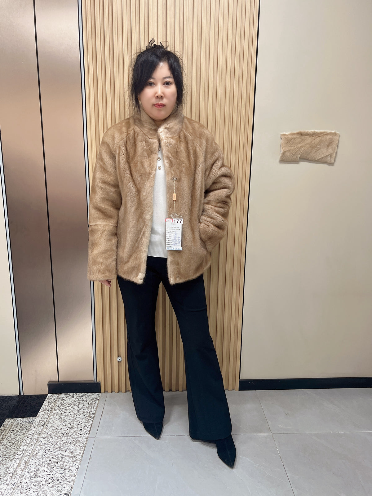 No. 177 Deep Beige Stand-Collar Mink Fur Coat