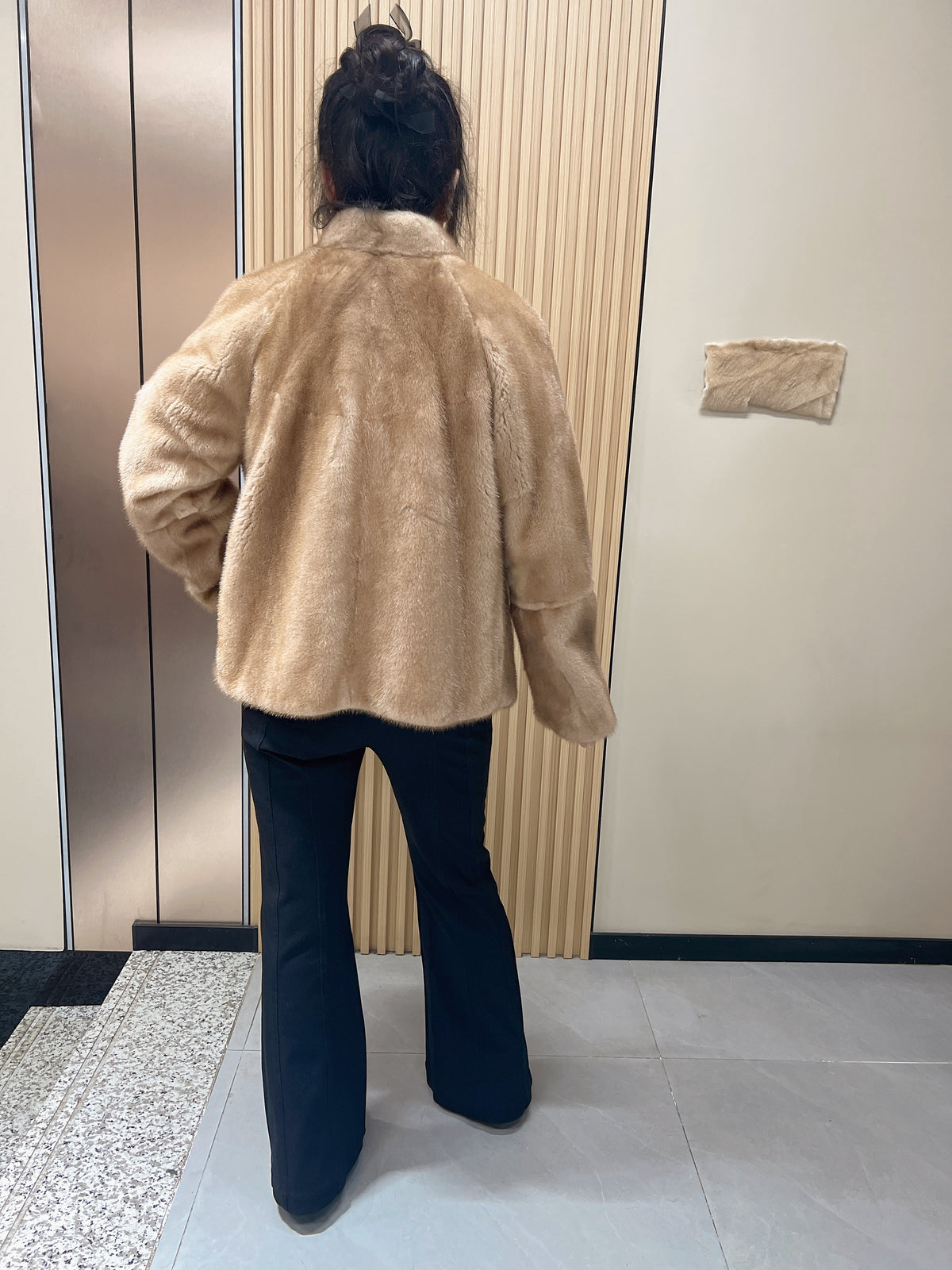 No. 177 Deep Beige Stand-Collar Mink Fur Coat