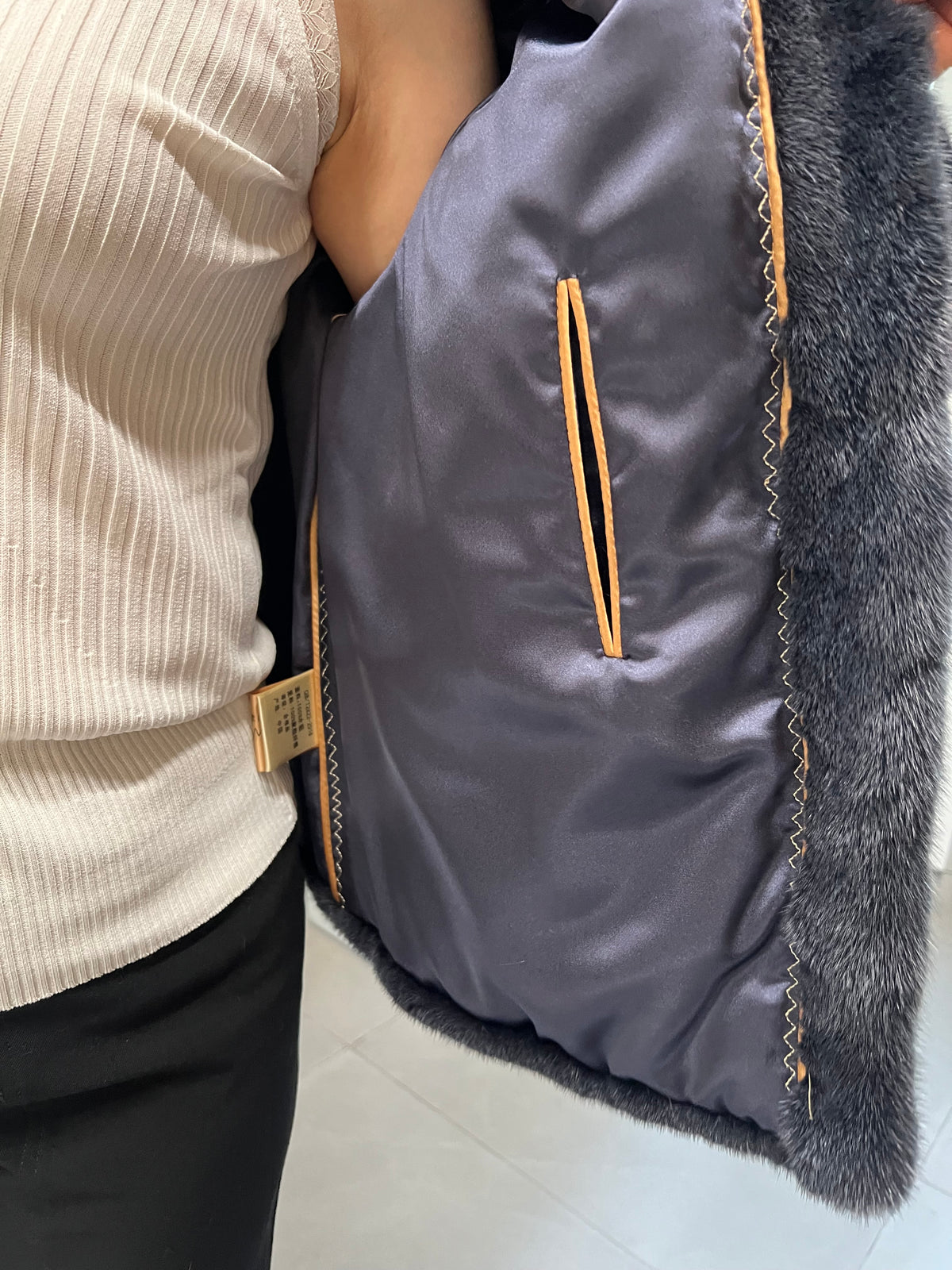 No. 176 Hazy Blue Stand-Collar Mink Fur Coat