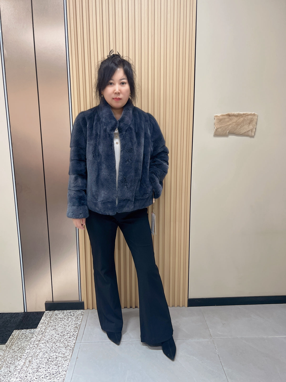 No. 176 Hazy Blue Stand-Collar Mink Fur Coat