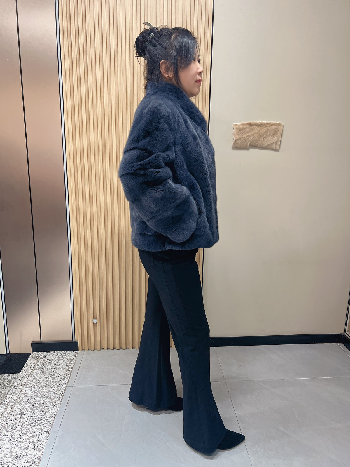 No. 176 Hazy Blue Stand-Collar Mink Fur Coat