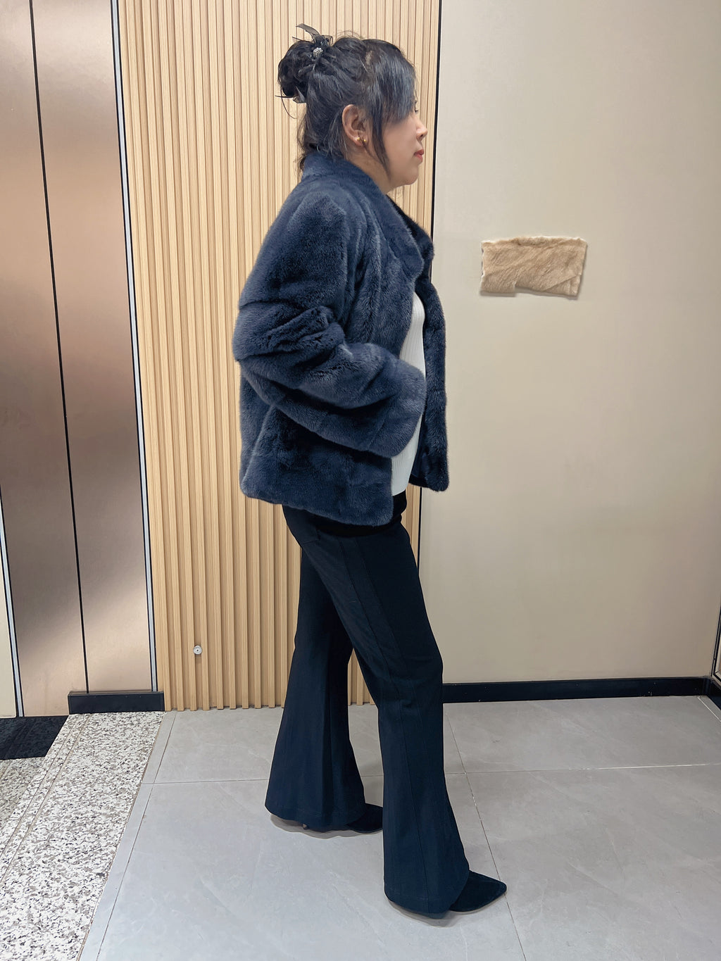 No. 176 Hazy Blue Stand-Collar Mink Fur Coat
