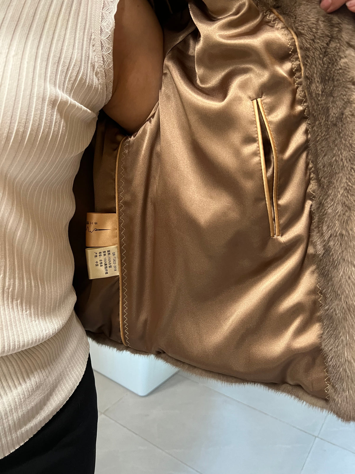 No. 174 Light Brown Stand-Collar Mink Fur Coat