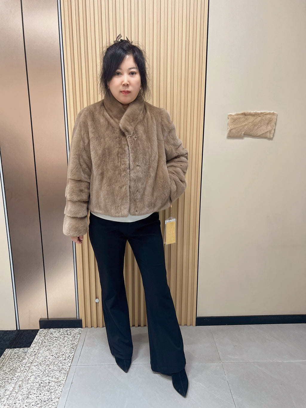 No. 174 Light Brown Stand-Collar Mink Fur Coat