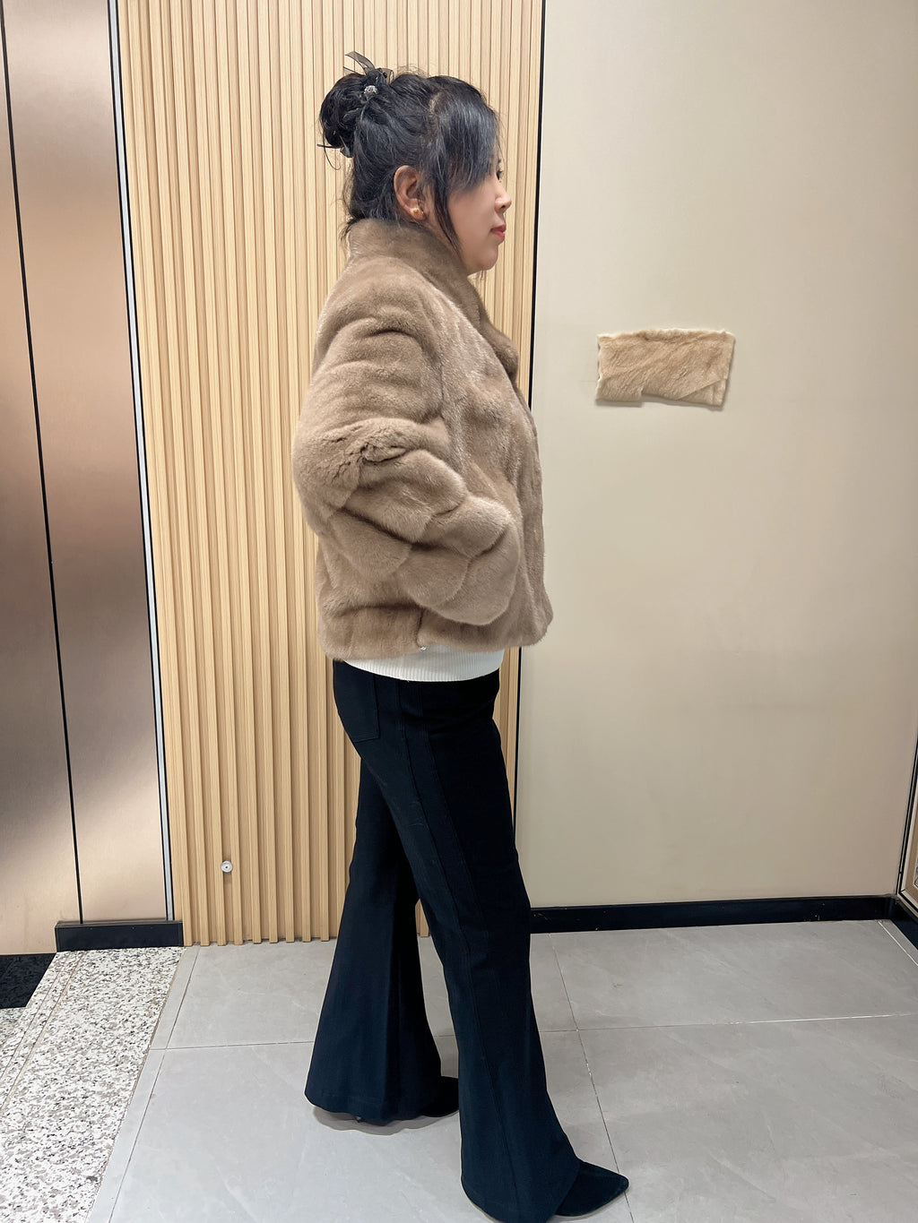 No. 174 Light Brown Stand-Collar Mink Fur Coat