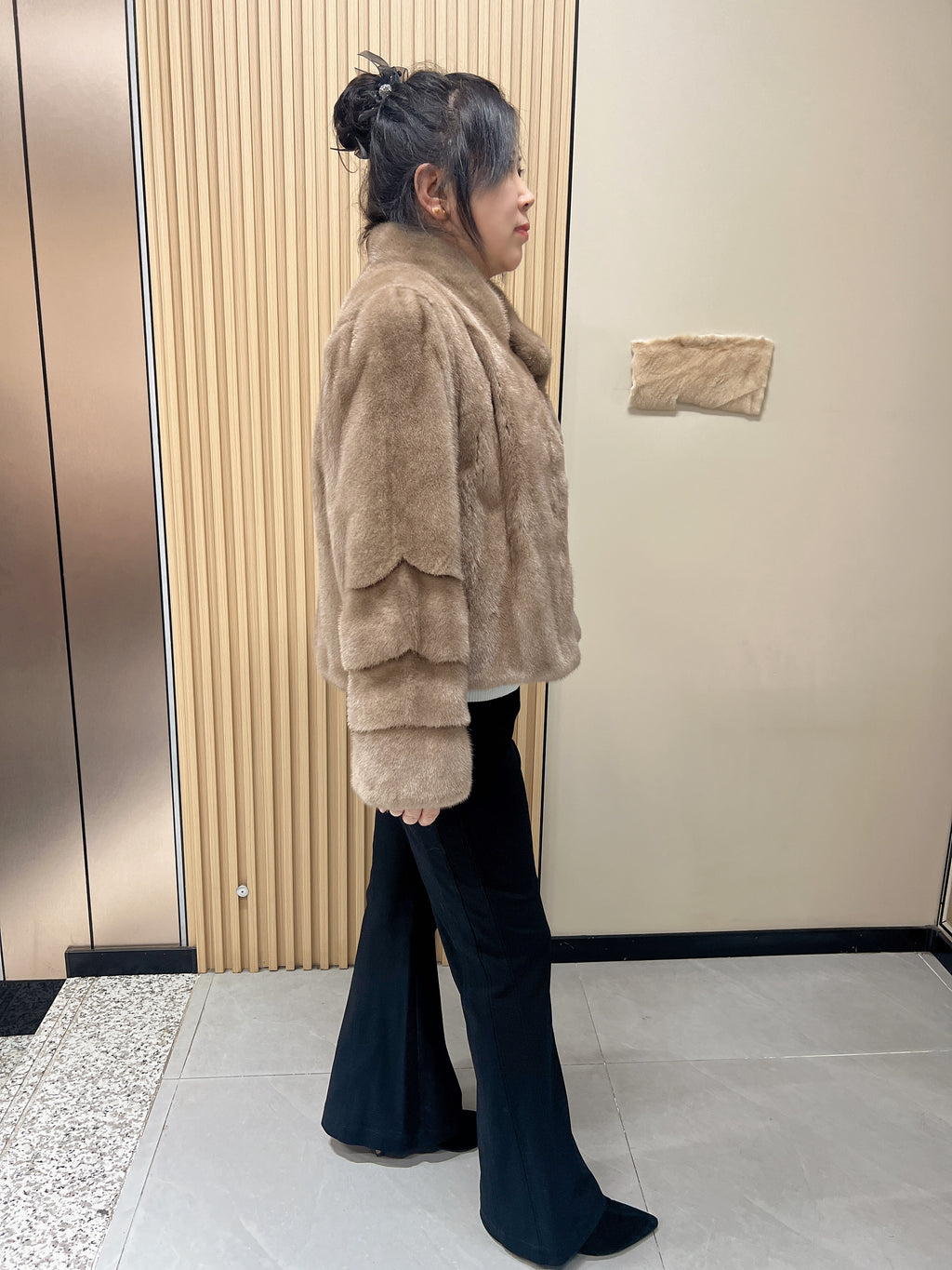 No. 174 Light Brown Stand-Collar Mink Fur Coat