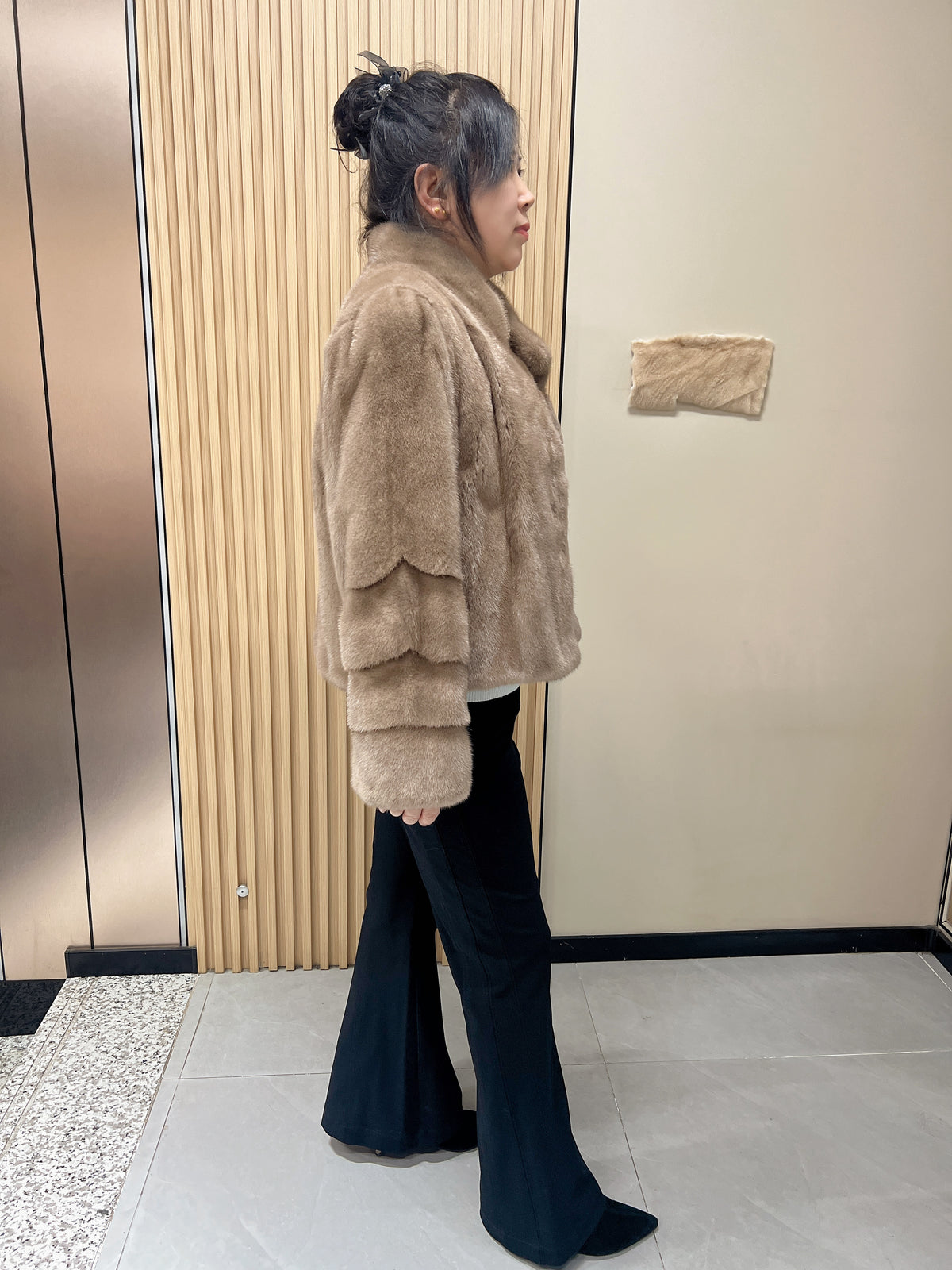 No. 174 Light Brown Stand-Collar Mink Fur Coat