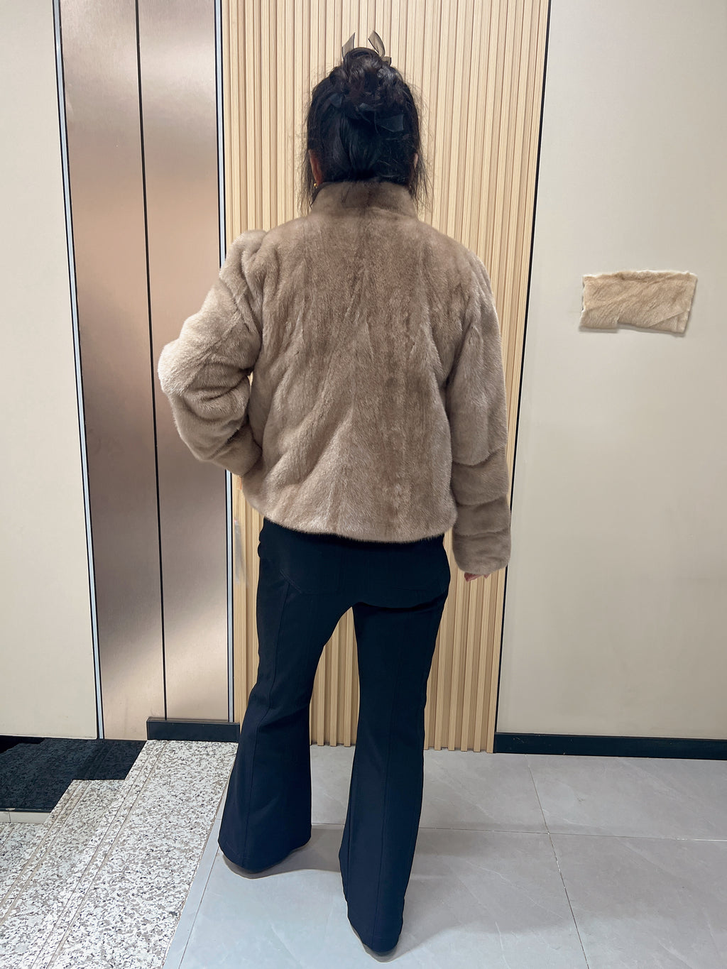 No. 174 Light Brown Stand-Collar Mink Fur Coat