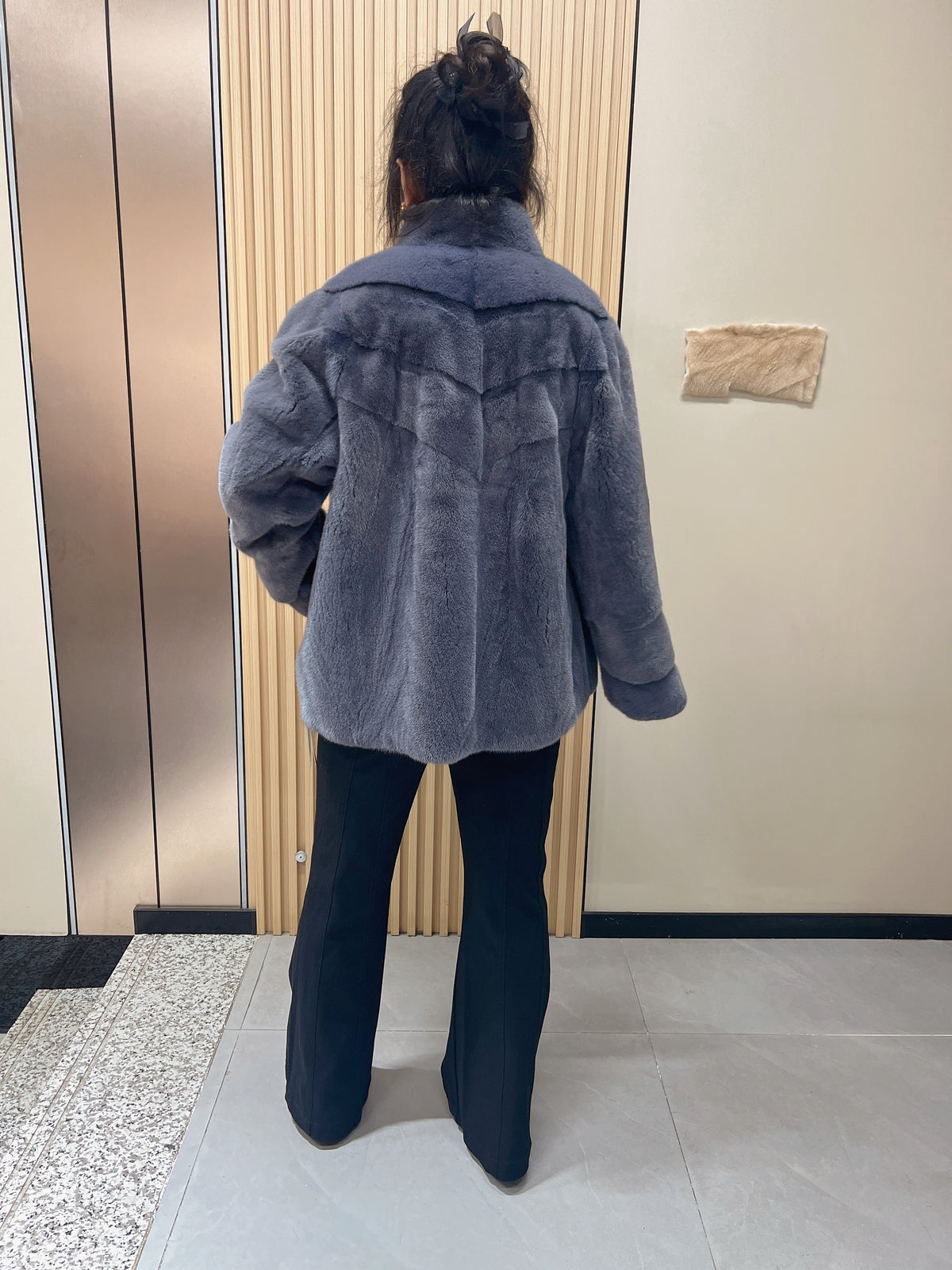 No. 168 Dark Grey Stand-Collar Mink Fur Coat