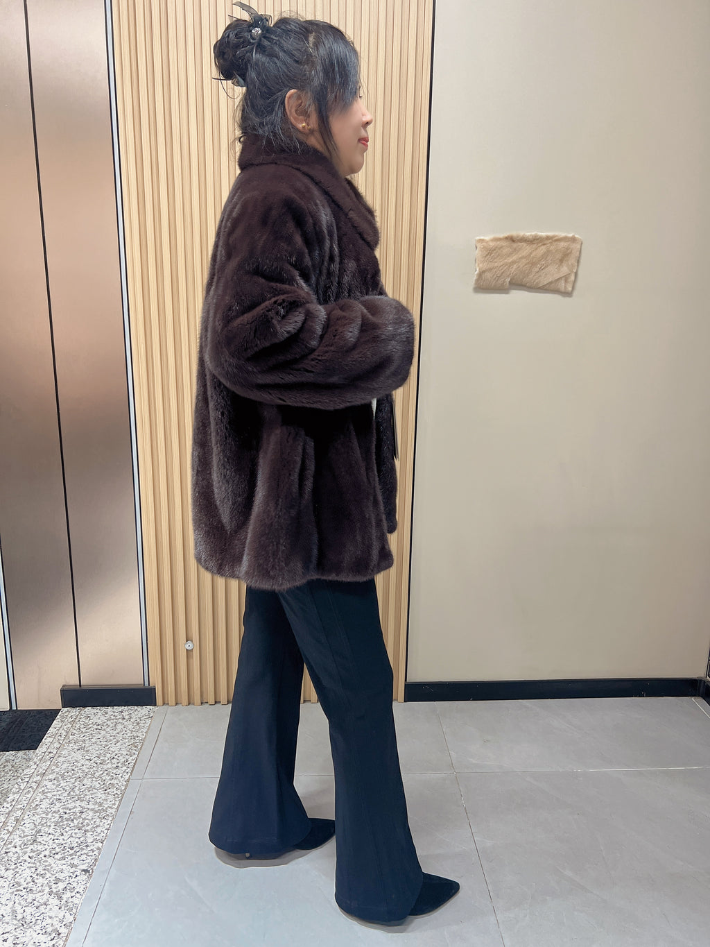 No. 169 Dark Brown Mandarin Collar Mink Fur Coat