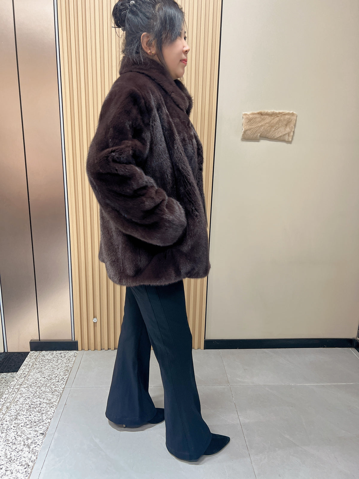 No. 169 Dark Brown Mandarin Collar Mink Fur Coat