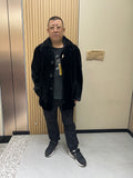 No. 123 Men's Black Mink Coat with Lapel Collar and Button-Front Closure