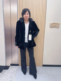 No. 194 black hooded mink fur coat, featuring a petal-shaped hem design.
