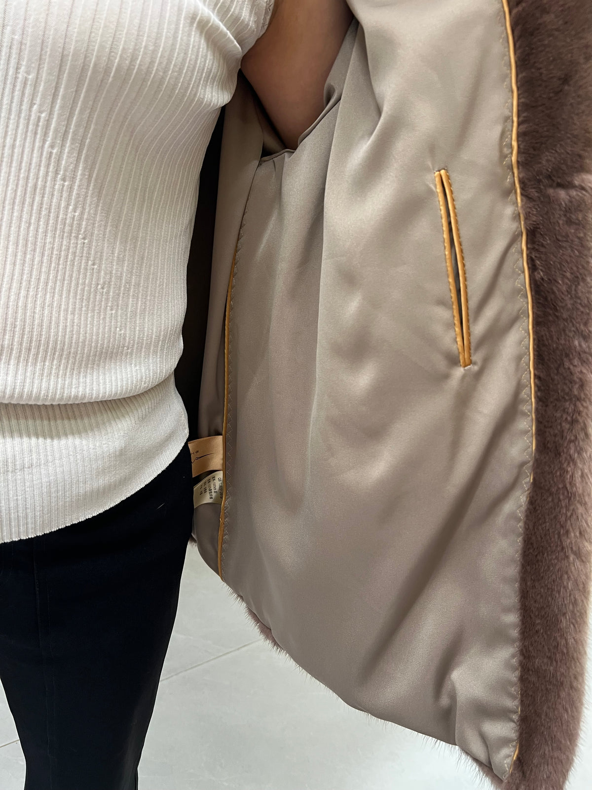 No. 192 Light Brown Stand-Collar Mink Fur Coat