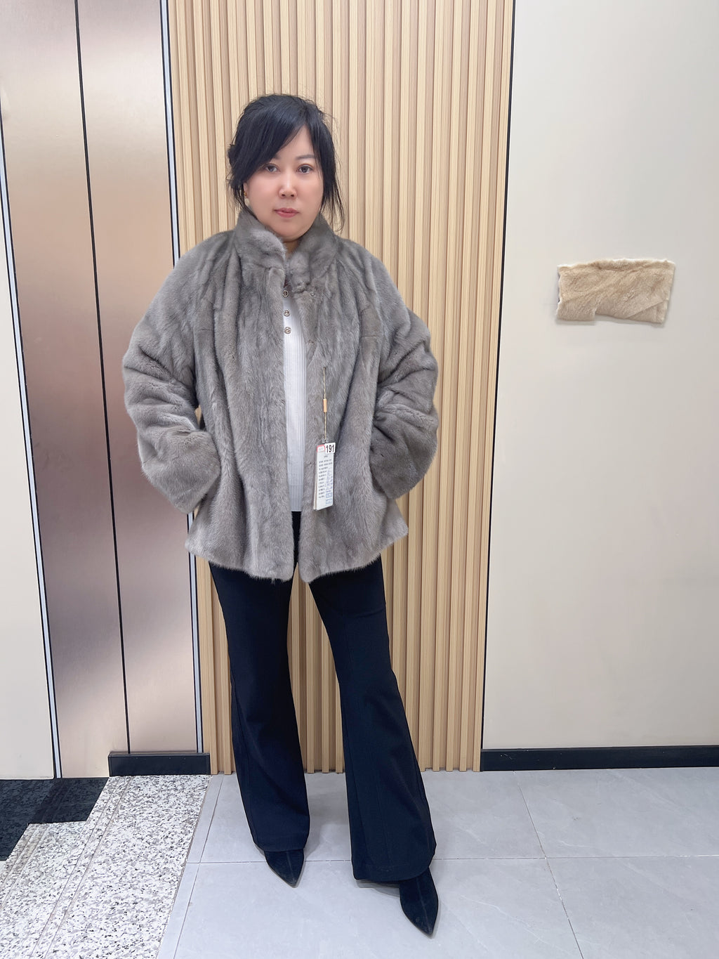 No. 191 Grey Stand-Collar Mink Fur Coat